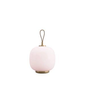 VL 45 Radiohus Portable Lámpara Brass/Glossy Pale Rose Glass | Louis Poulsen